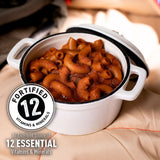 Ready Hour's Chili Mac with emblem "Fortified 12 Essential Vitamins & Minerals"